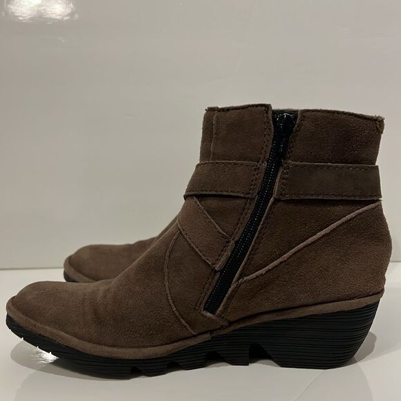 Fly London Perz Brown Suede Wedge‎ Buckle Boots Booties Size 37 - Picture 4 of 13